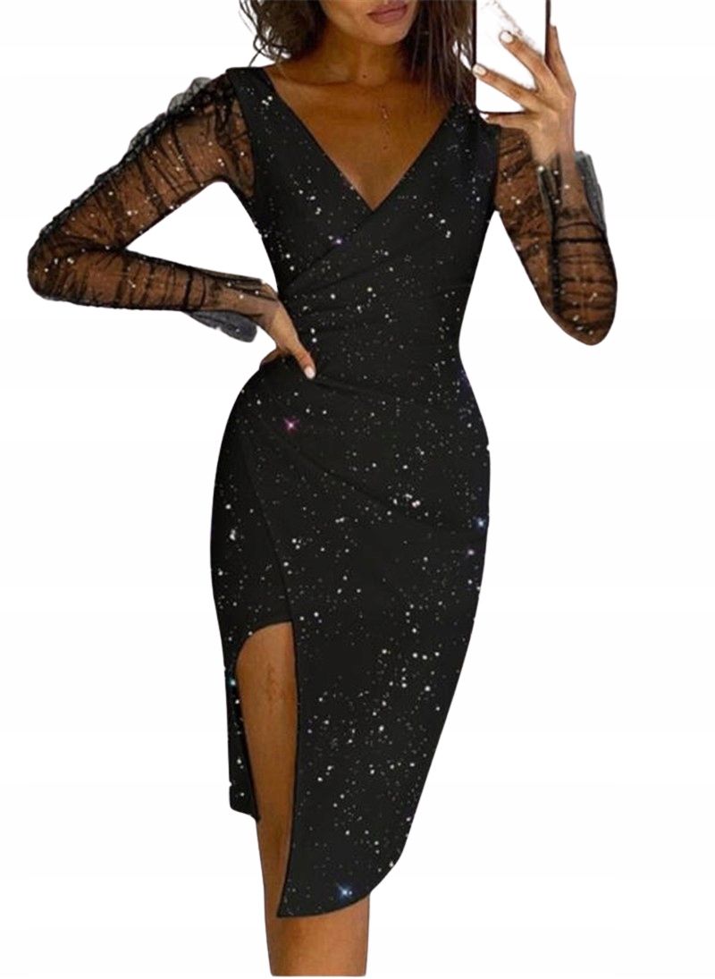 Kleid elegant glänzend mit einem schlitz