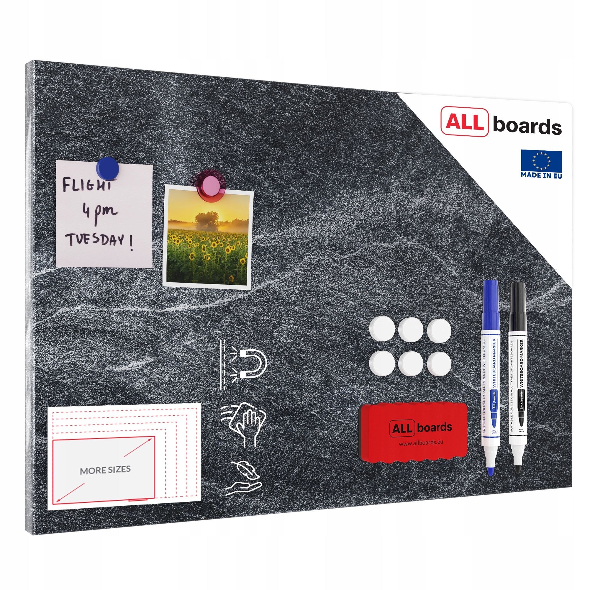  Dēlis ar magnētiem metalboards, tumšs akmens 60x40 cm + kopa gratisow