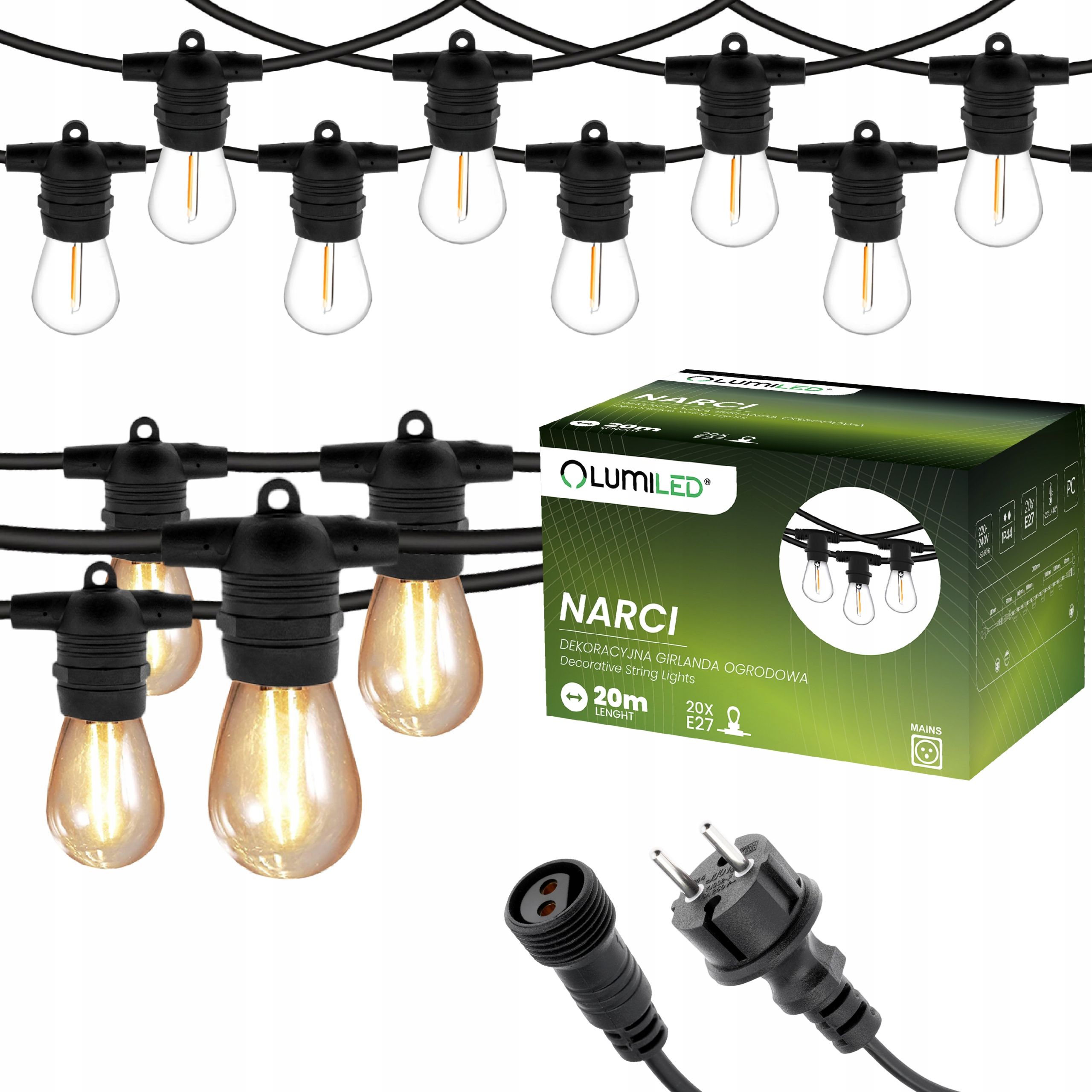  Dārza vītne ārējs ķēde led gaisma 15m 15xe27 1,3w premium