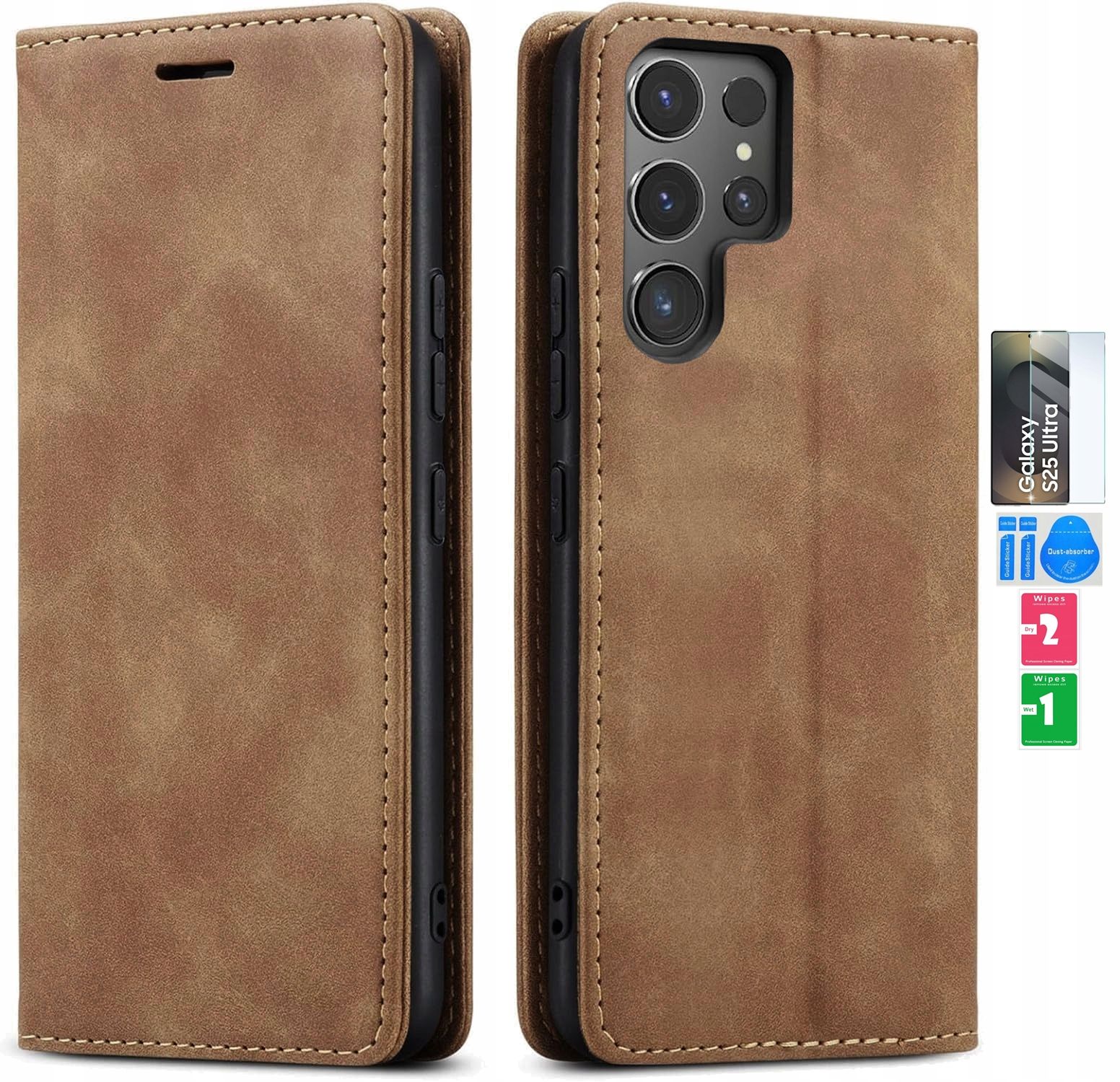  Odinis dėklas portfelowe + stiklas 9h pro+ į "samsung" galaxy s25 itin spalvų