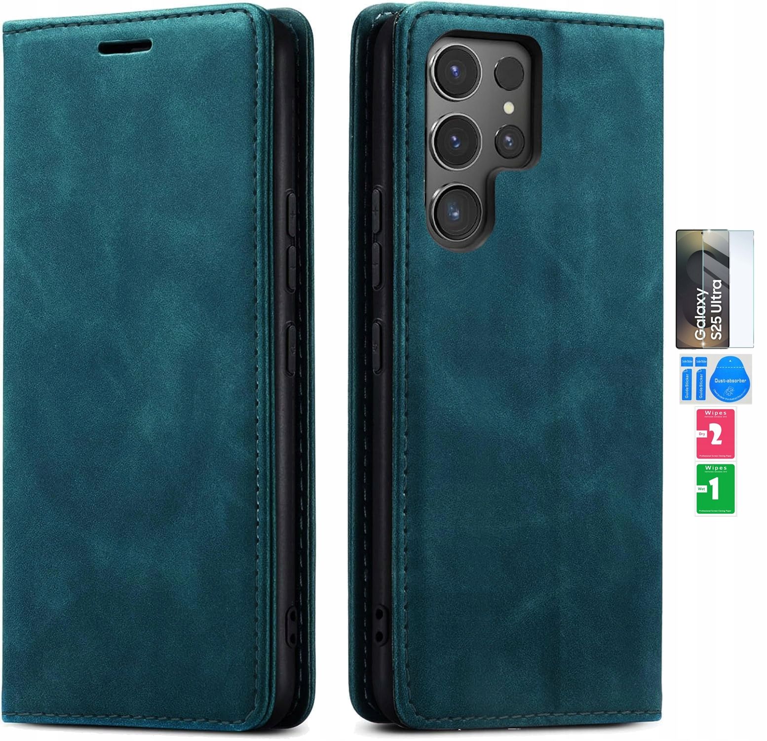  Odinis dėklas portfelowe + stiklas 9h pro+ į "samsung" galaxy s25 itin spalvų