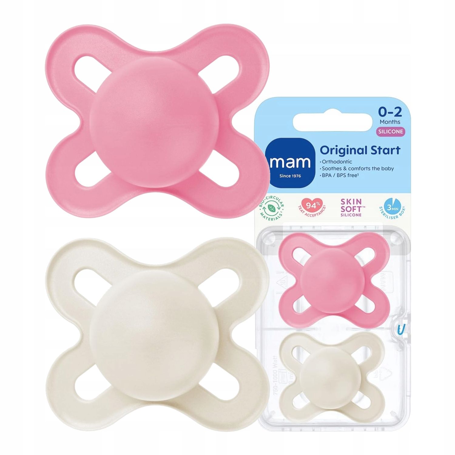  Beruhigender schnuller mam baby start 0m+ kieferorthopädie silikon 2 pcs.