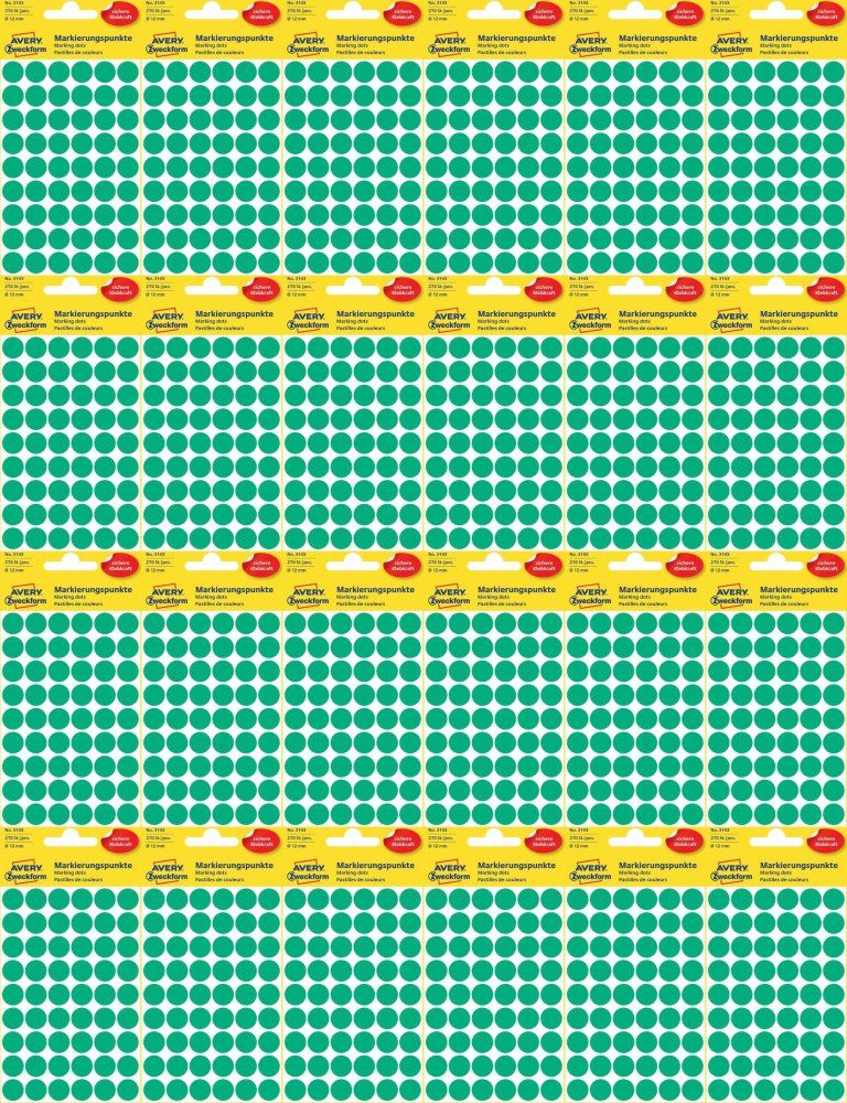  Etiketės avery zweckform apvalūs žalias 12mm x20