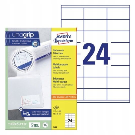  Universalios etiketės baltas avery 3653 ultragrip