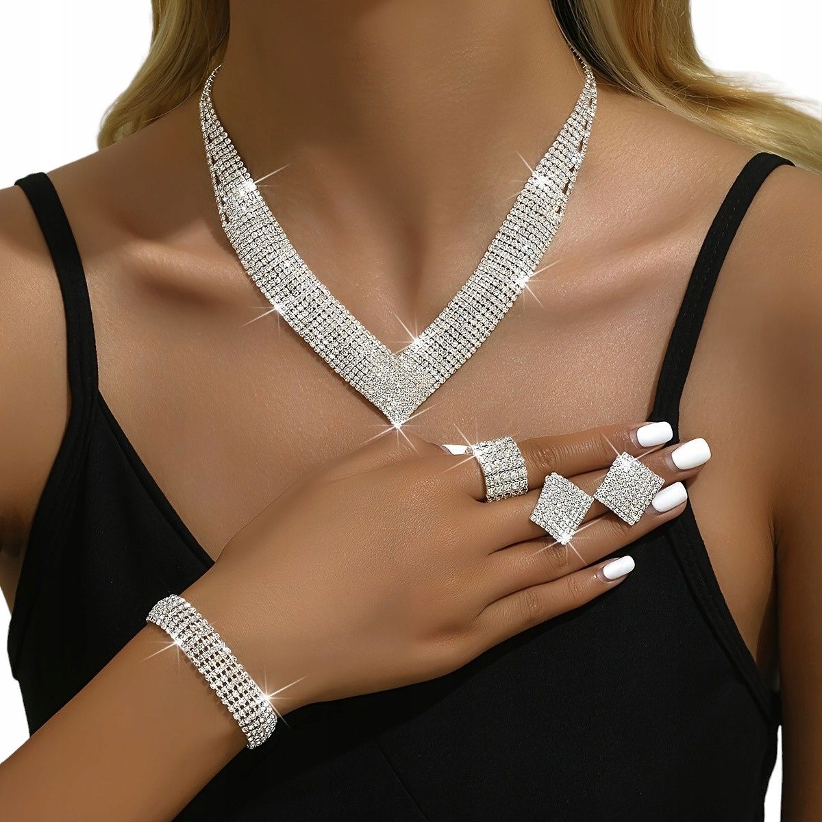  Garnitur ohrringe halskette armband ring hochzeit zirkone kristalle