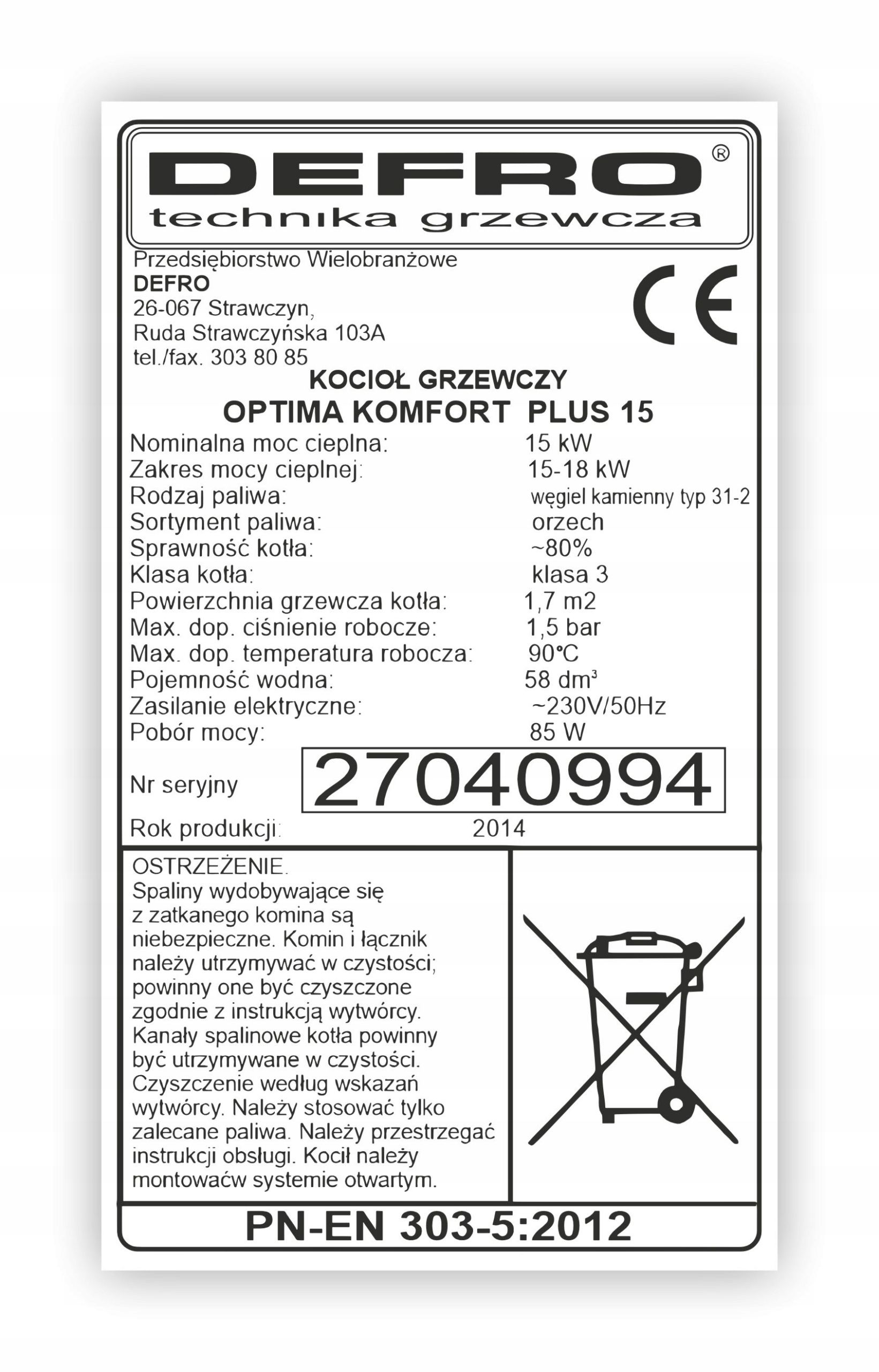  Nameplate sticker on heating boiler kolton others wtornik