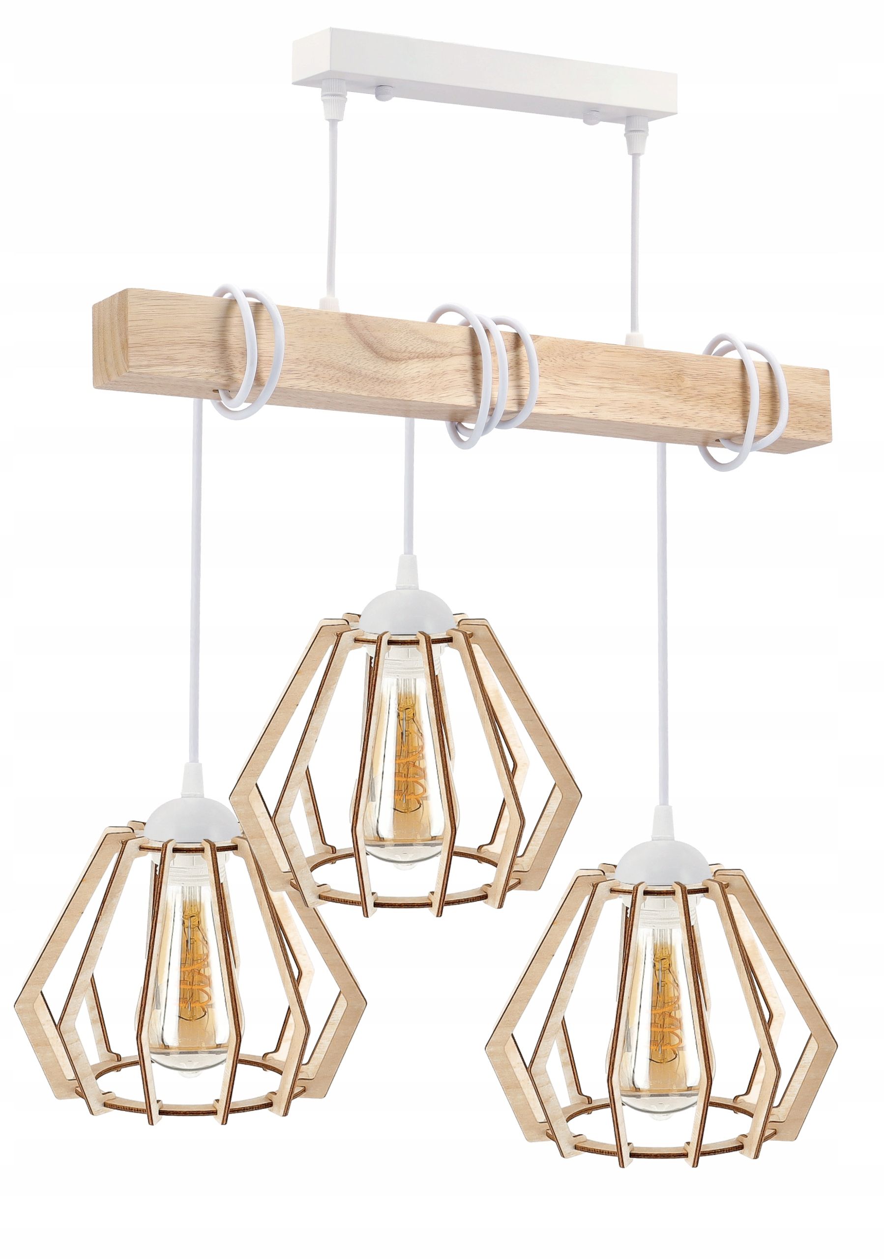  Stropné svietidlo visiace led drevený biala 3xe27 lampa amber jantár