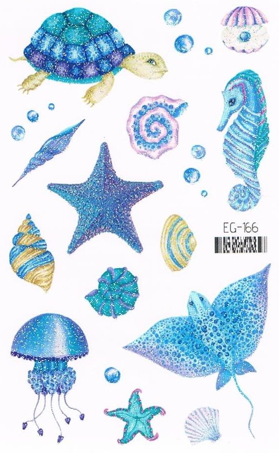  Washable tattoo shiny for children fish fish marine