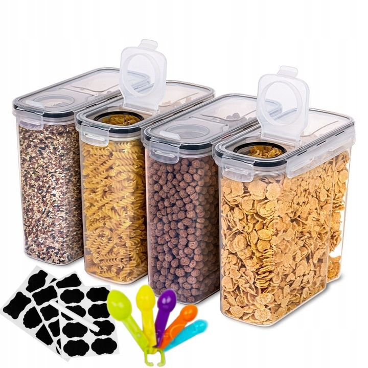  Food containers set 4x2,5l jar kitchens + nakleji measuring cups