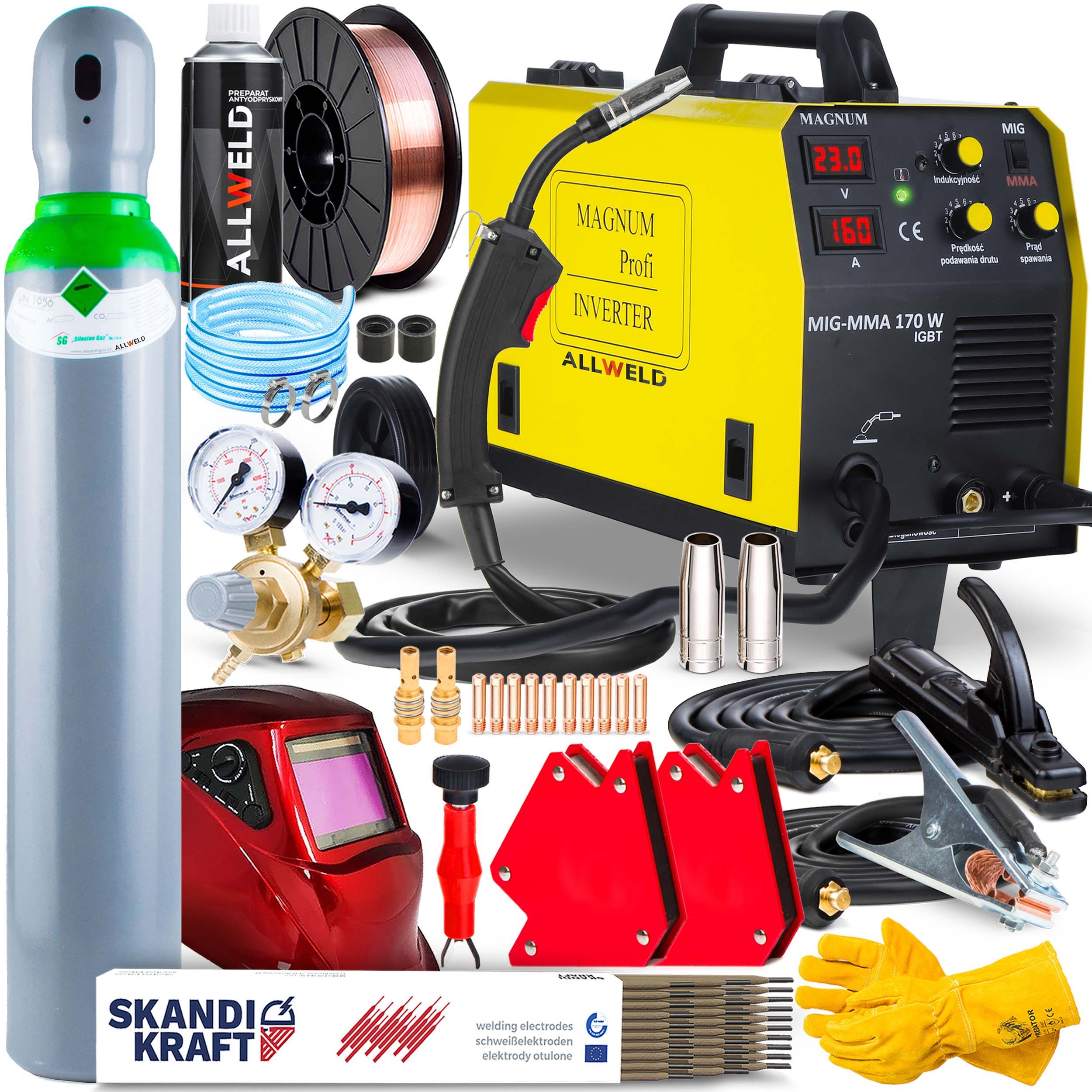  Suvirinimo aparatas mig magnum mig 170w mma magas alu igbt 230v 30-160a sinergija