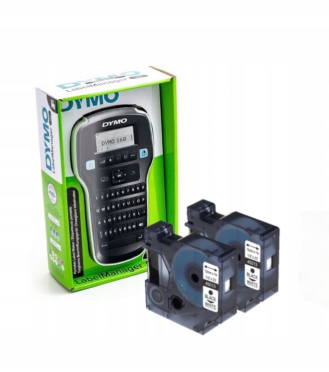  Etikettendrucker dymo lm160 label manager + 2 bänder d1 45013 12mm/biale