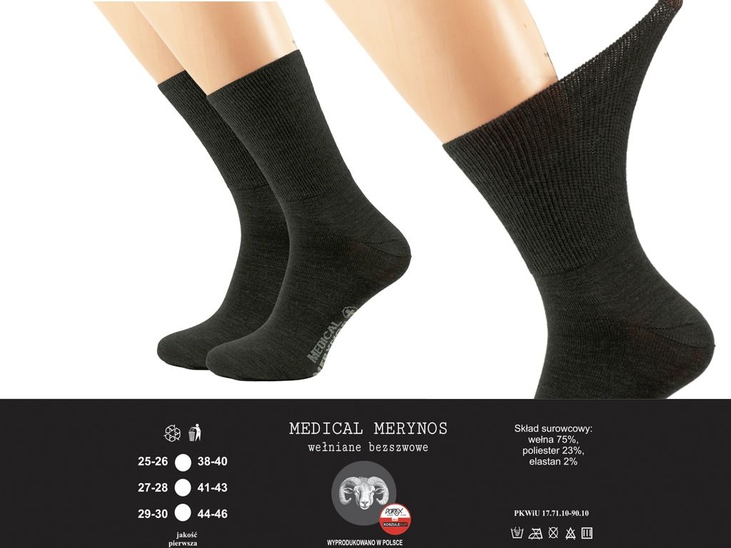  3x nespaudžiančios kojinės medical merino vilna besiūlių lenkiškos medicinos