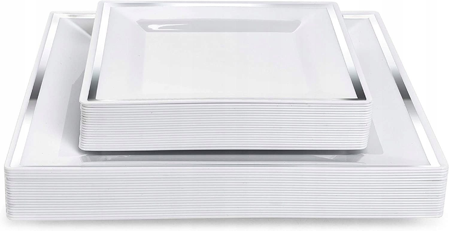  Plastic disposable plates reusable square 24x24 silver 5 pcs. wedding birthday