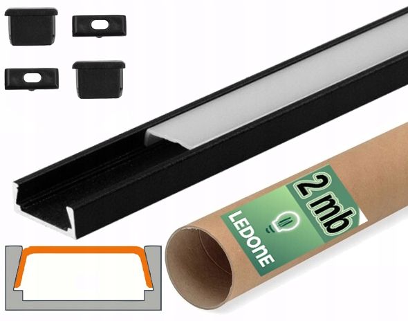  Kopa melns alumīnija profils atzina slim eco led sloksnēm 2m + kapuci