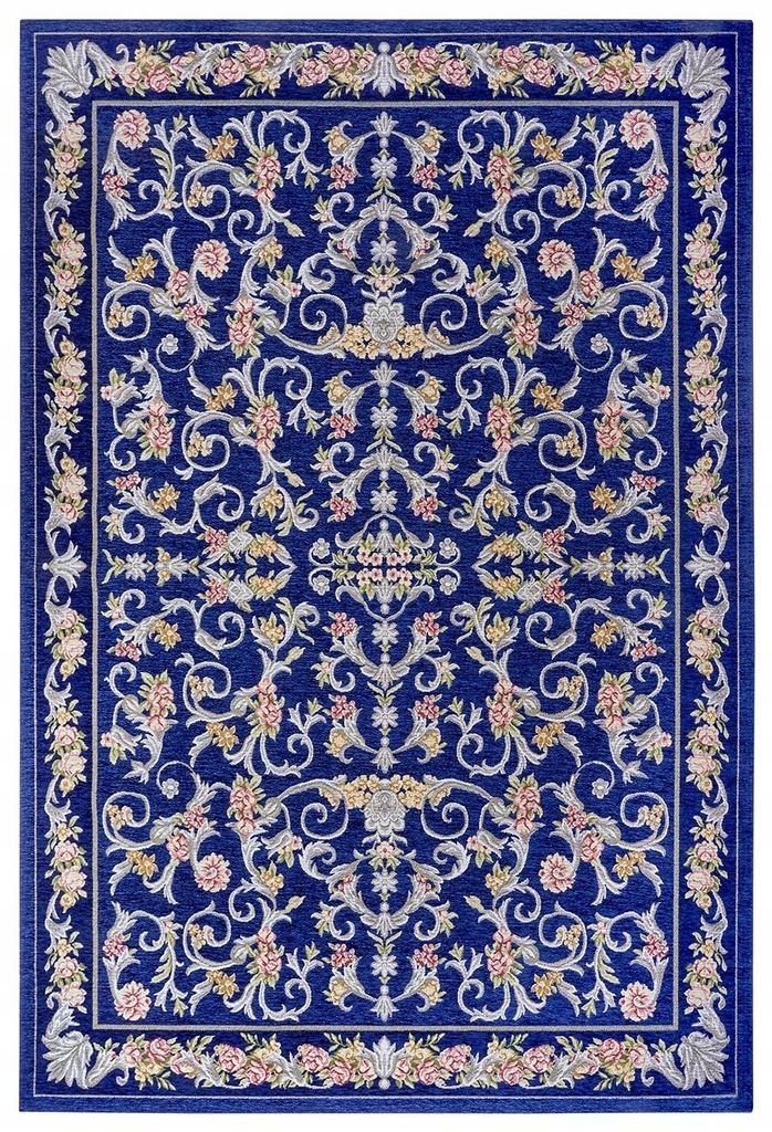  Virtuvinis kilimas 60x90cm, neslystantis tamsiai mėlynos spalvos raštas tradicinis šenilinis