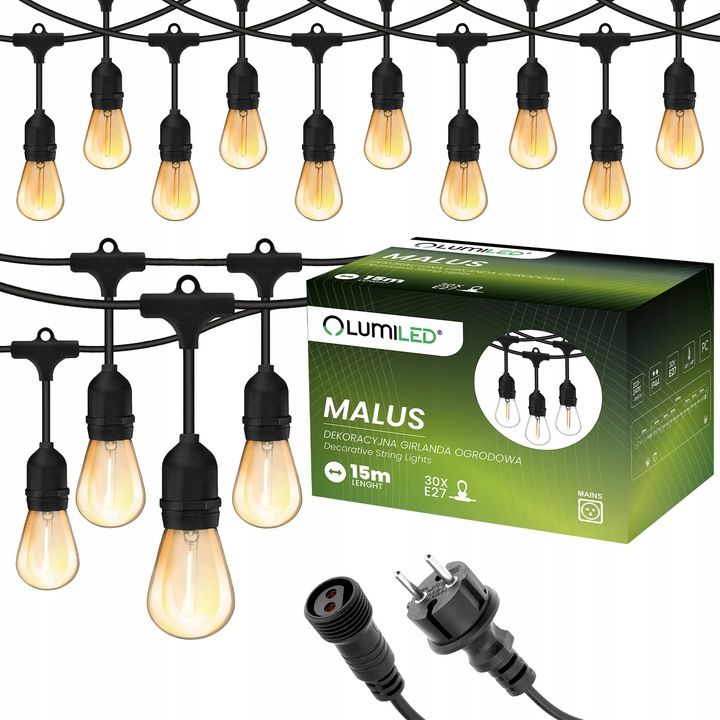  Dārza vītne ārējs ķēde led gaisma 15m 15xe27 1,3w premium