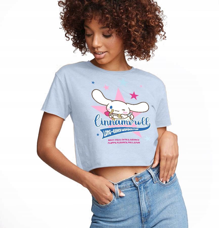  T-shirt kurz crop weiß mermaid muster - s