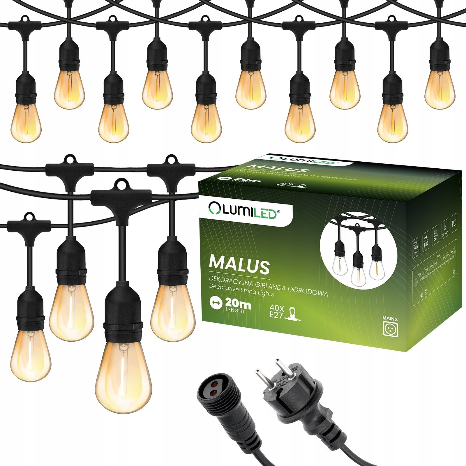  Dārza vītne ārējs ķēde led gaisma 15m 15xe27 1,3w premium