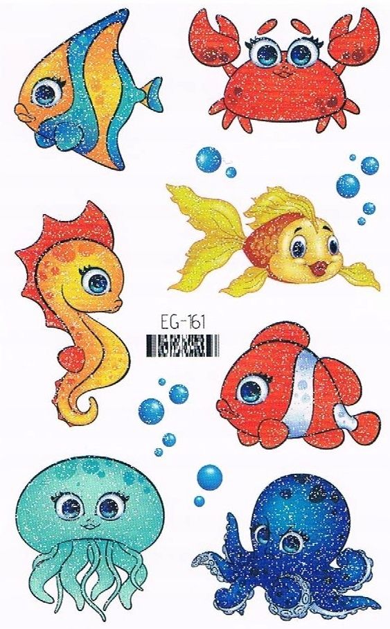  Washable tattoo shiny for children fish fish marine
