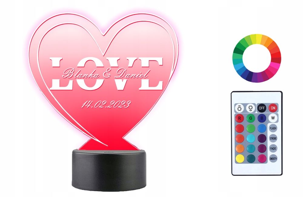 3d nakts gaisma led par dāvanu valentīna diena gravēšana