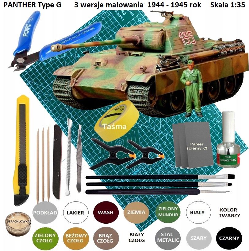  Modelis cisterna pantera tank panther type g + akrila krāsas modeļiem. aksesuāri