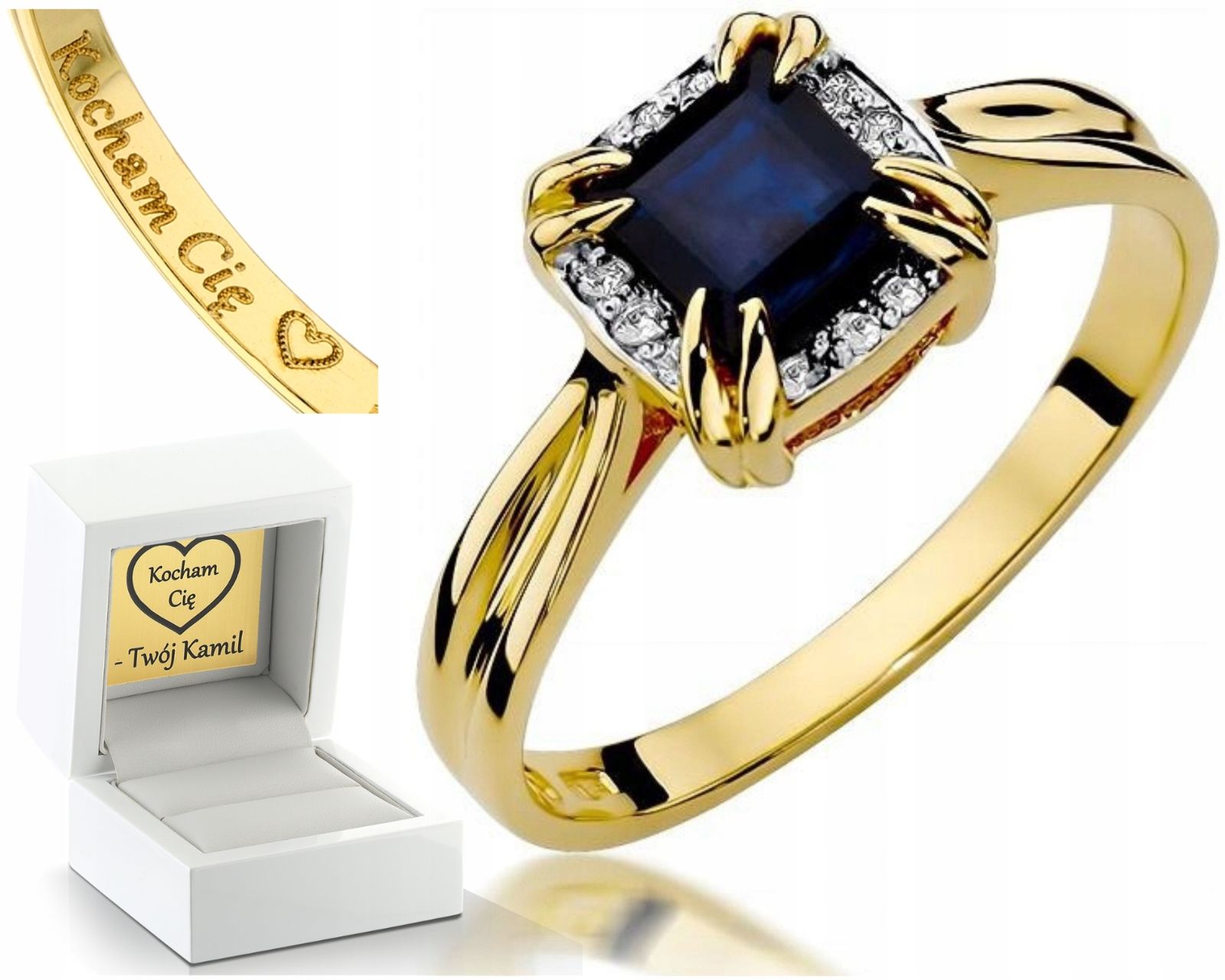  Zlatý prsteň zafír diamanty obchod 585 rytina