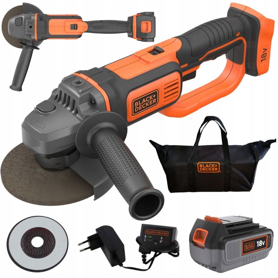  Kampinis šlifuoklis bešepetė black decker bcg6l8n 115mm 18v body + krepšys