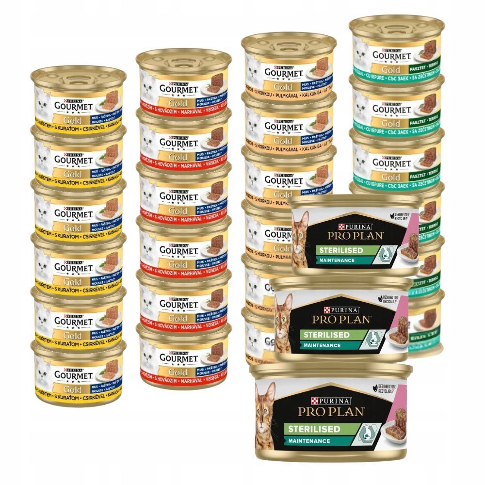  Gourmet gold skonių mišinys 24x85g + pro plan sterilised 3x85g nemokamai