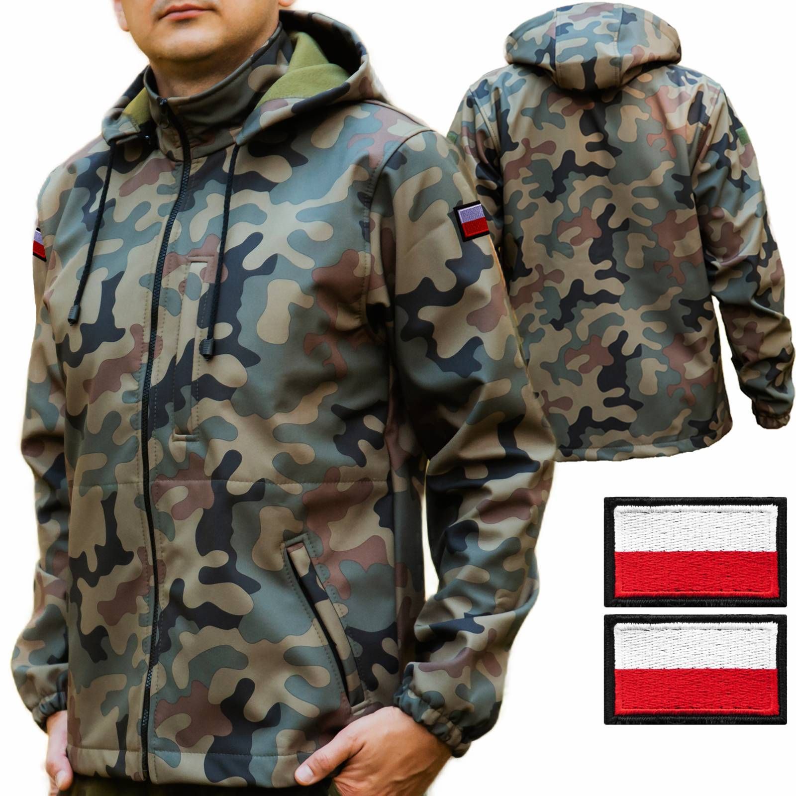 Jacke softshell wasserdicht militär + flaggen olive vom regen r. l