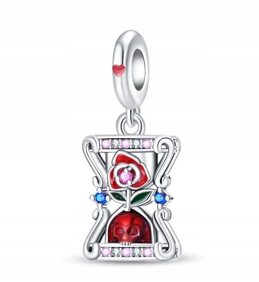  Charms přívěšek přesýpací hodiny czaszka smrt růže