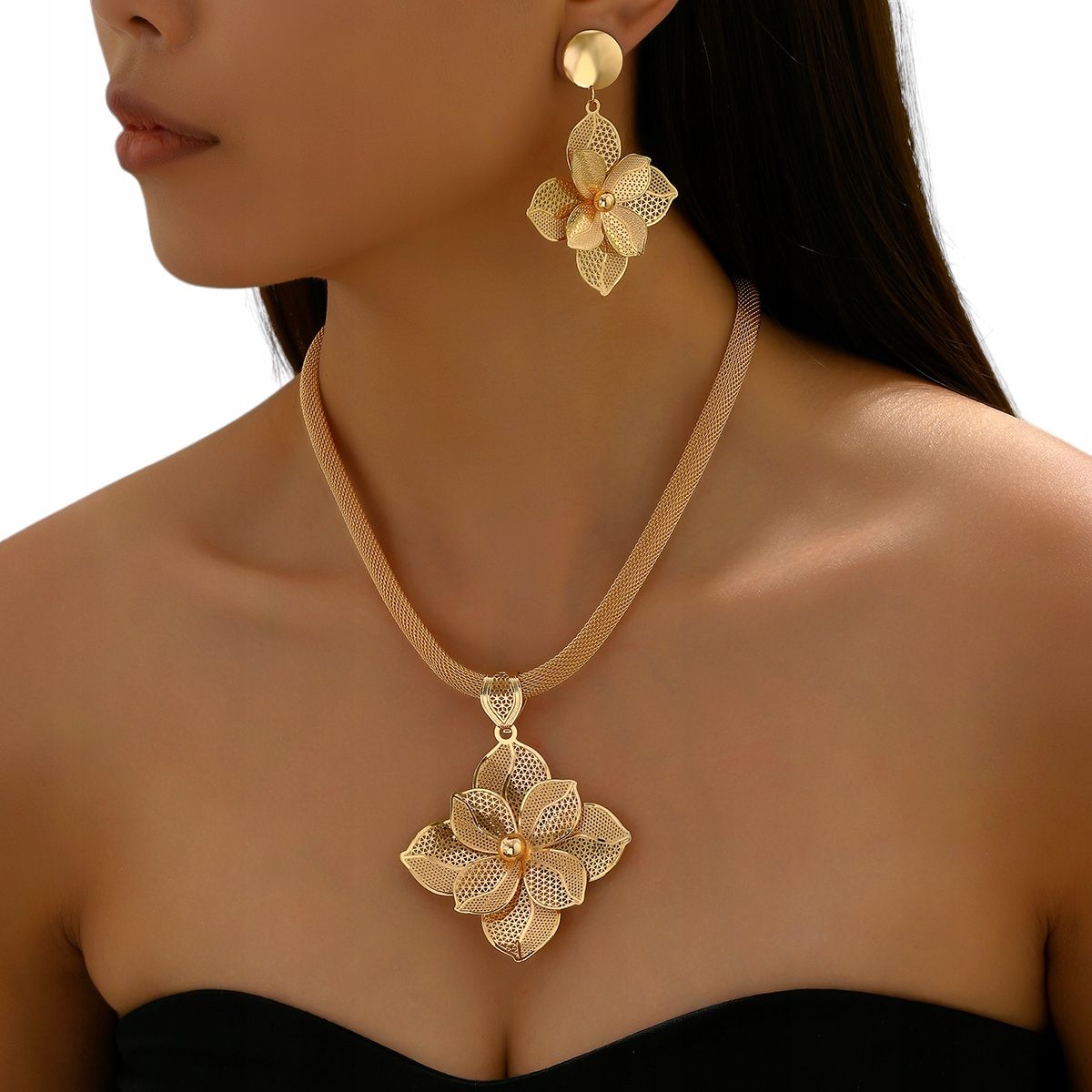  Garnitur ohrringe goldkette diamanten blumen blumen perlen perlen hochzeit