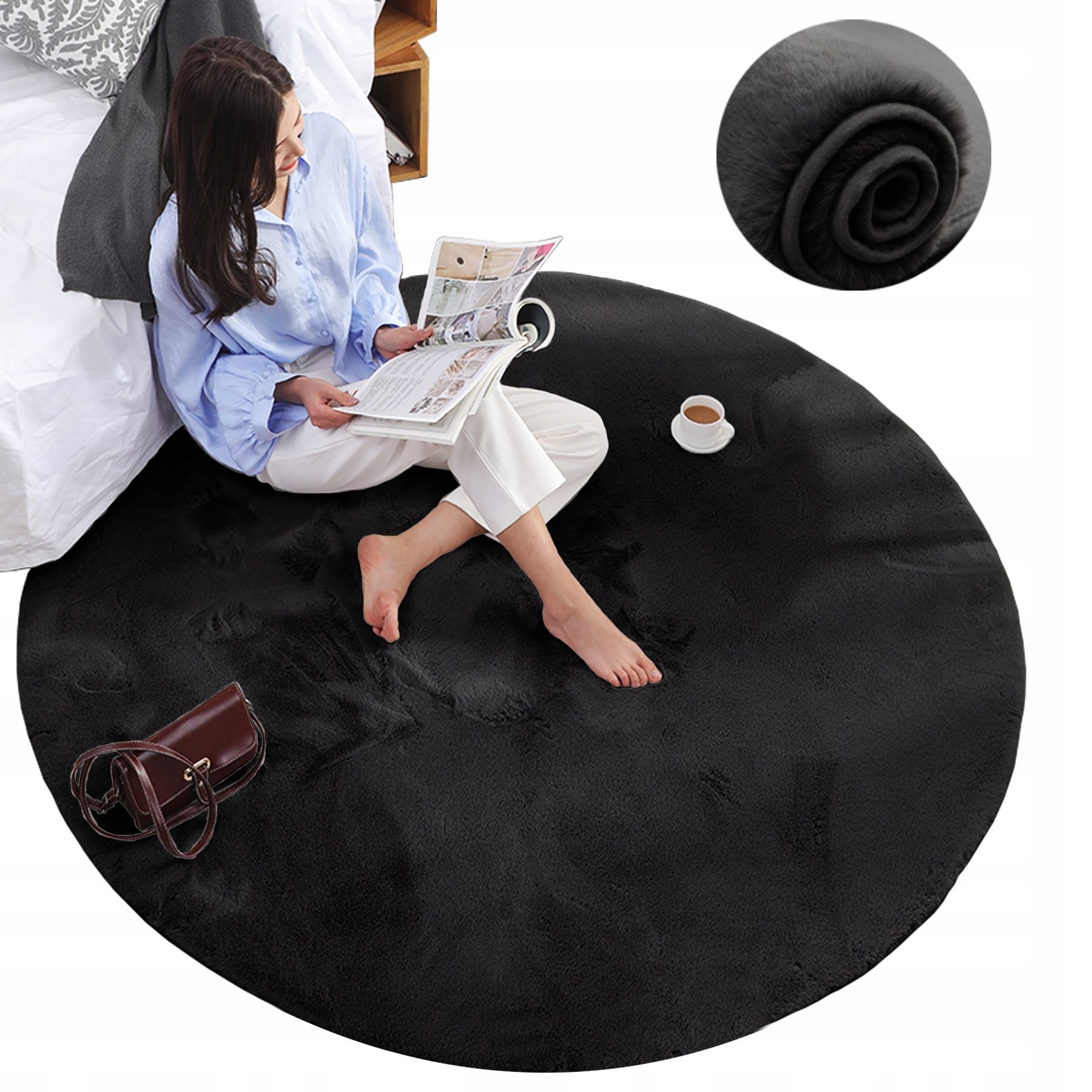  Carpet strado round rabbit rabbit fur non-slip soft loft style 80x80