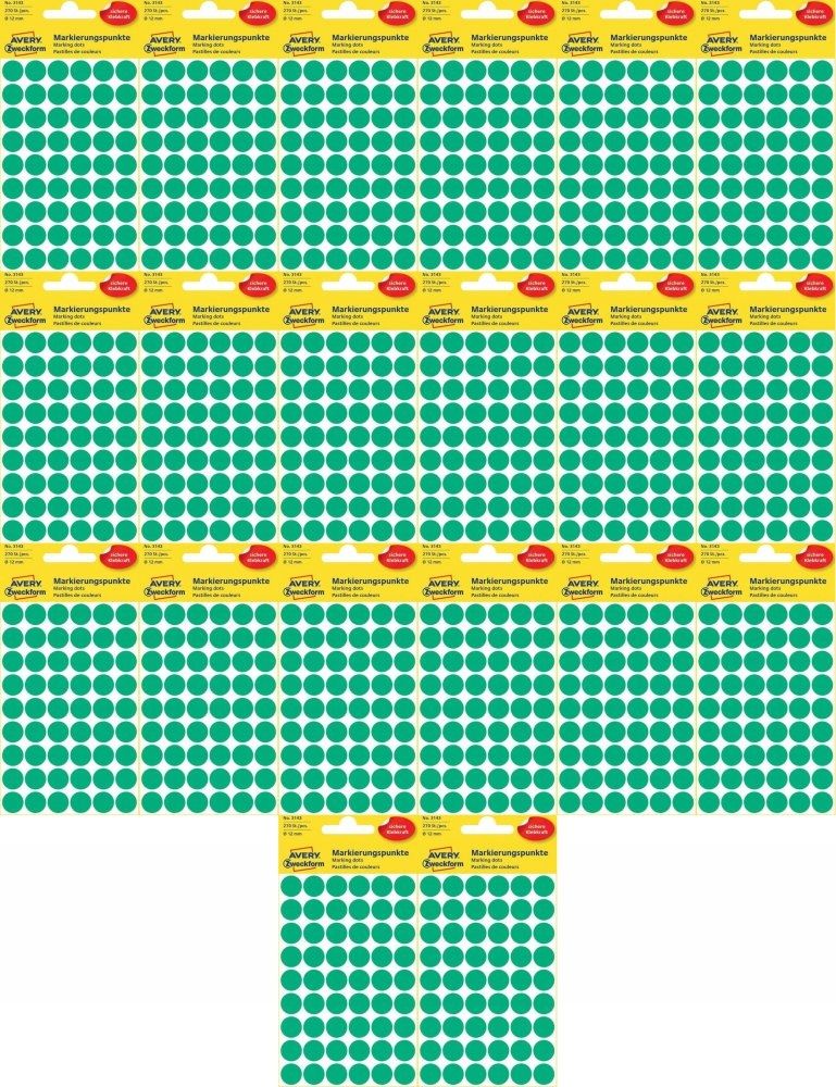  Etiketės avery zweckform apvalūs žalias 12mm x20