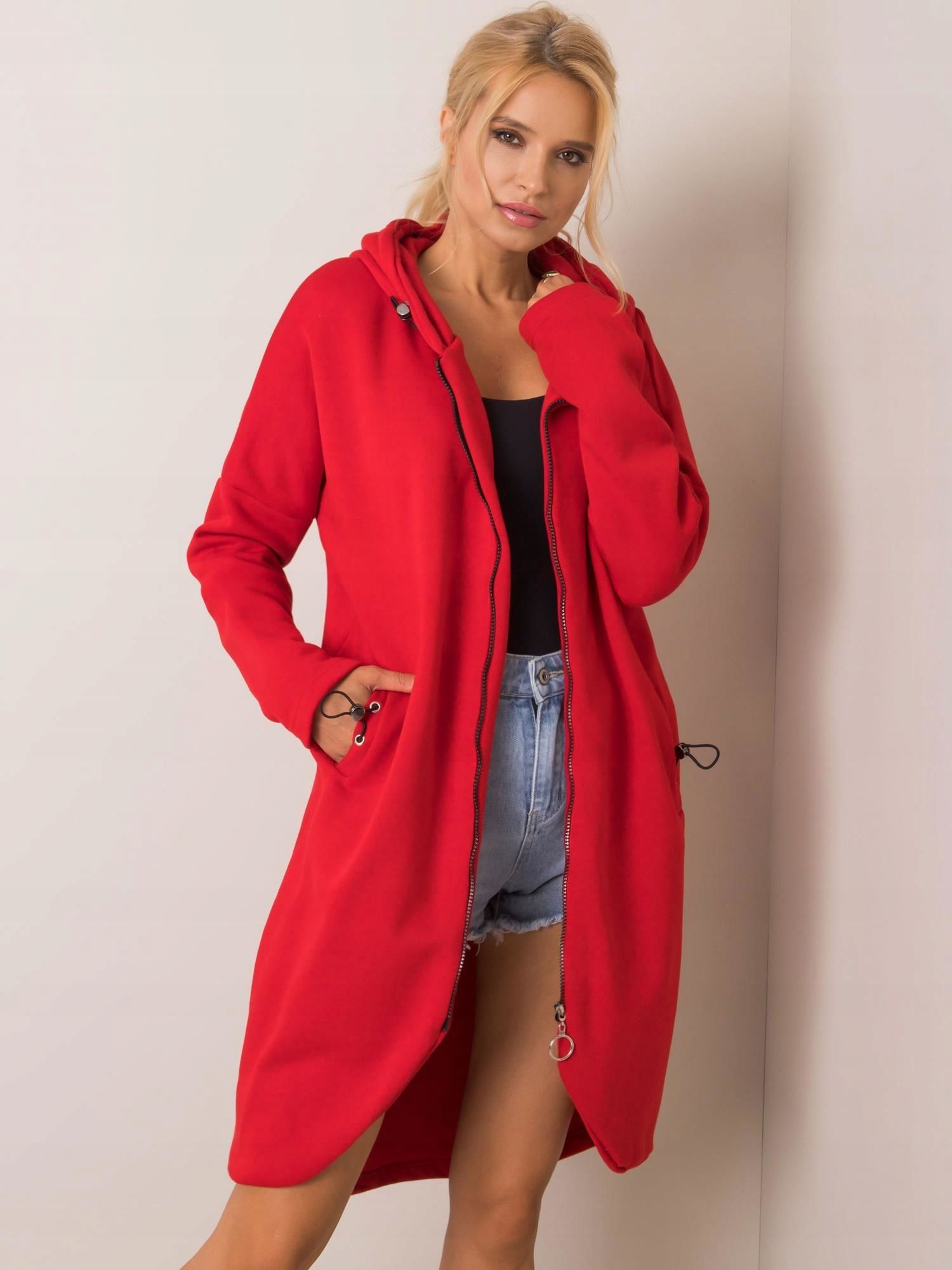  Long warm sweater cotton unbuttoned parka with hood f858 light pink l/xl