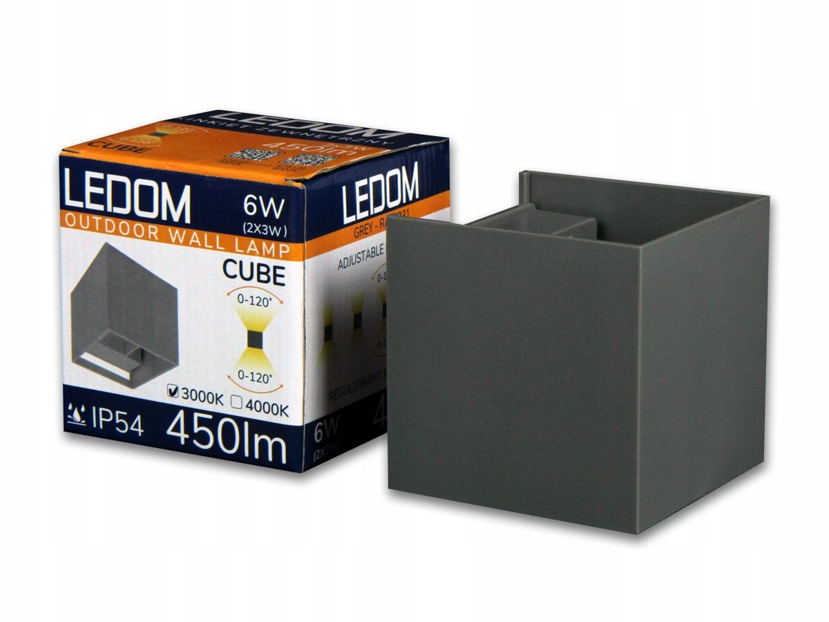  Sieninis lauko šviestuvas led 2x3w 4000k ip54 baltas cube.