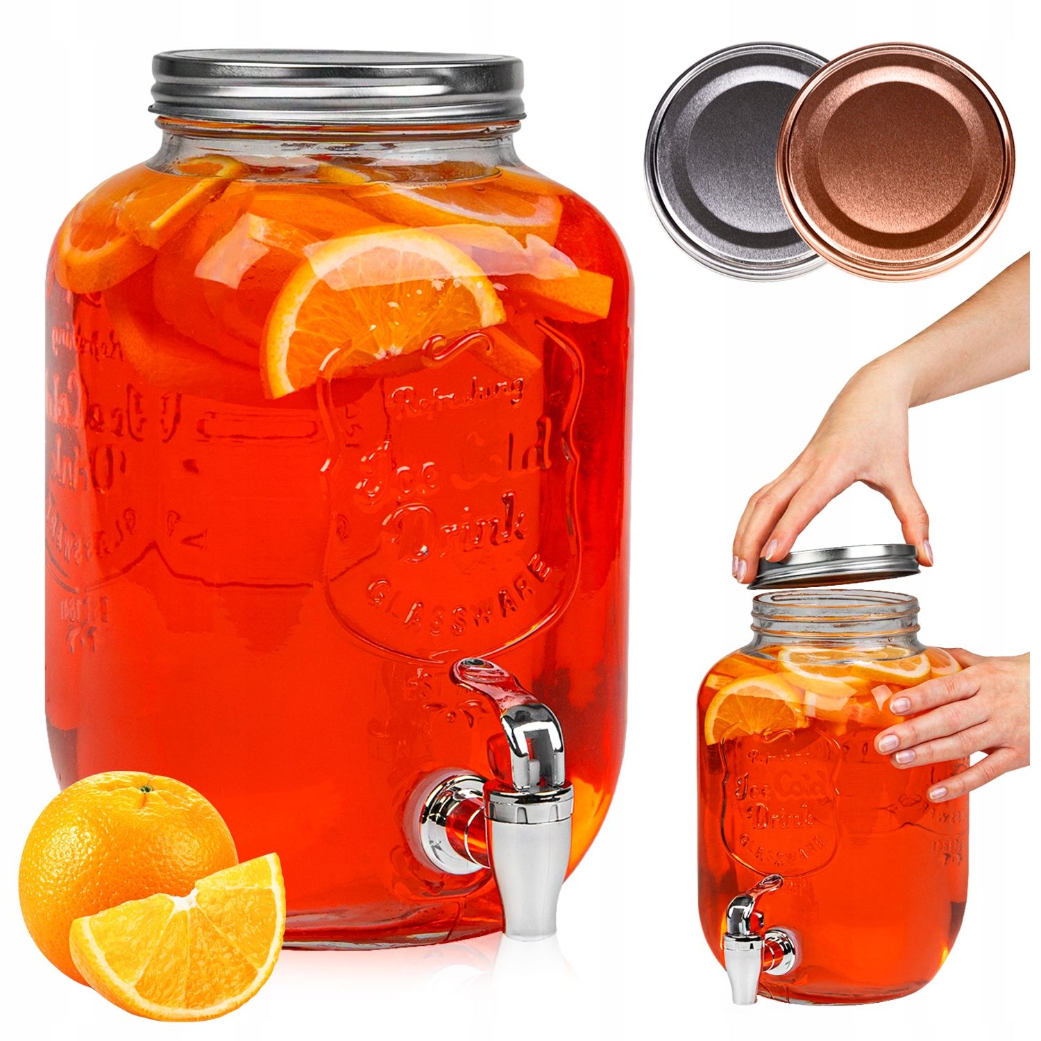  Glass jar with tap 8 l feeder water lemonade juice on a stand + cap
