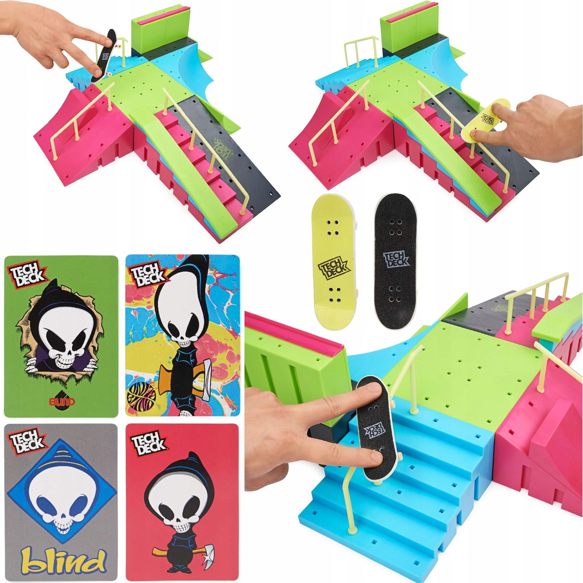  Fingerboard neón mega rampa skate park 2 skateboardy + karty tech deck