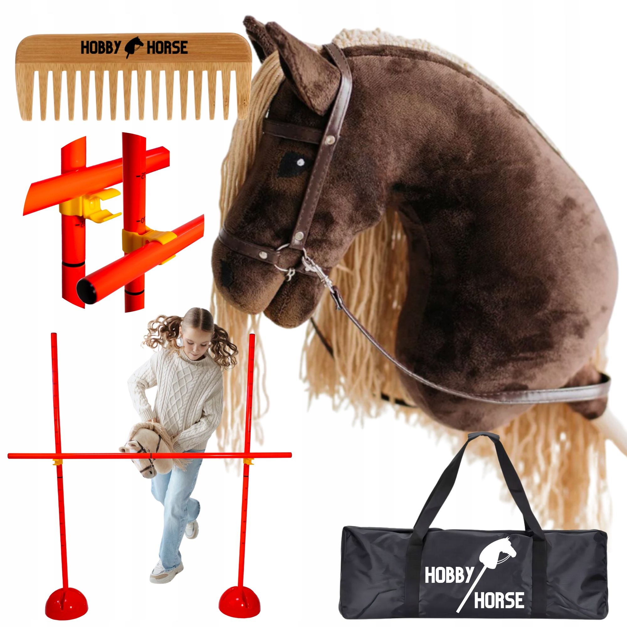  Komplektas hobbis horse arklys su kotu a3 2x kliūtis šokinėjimui 120cm šukos