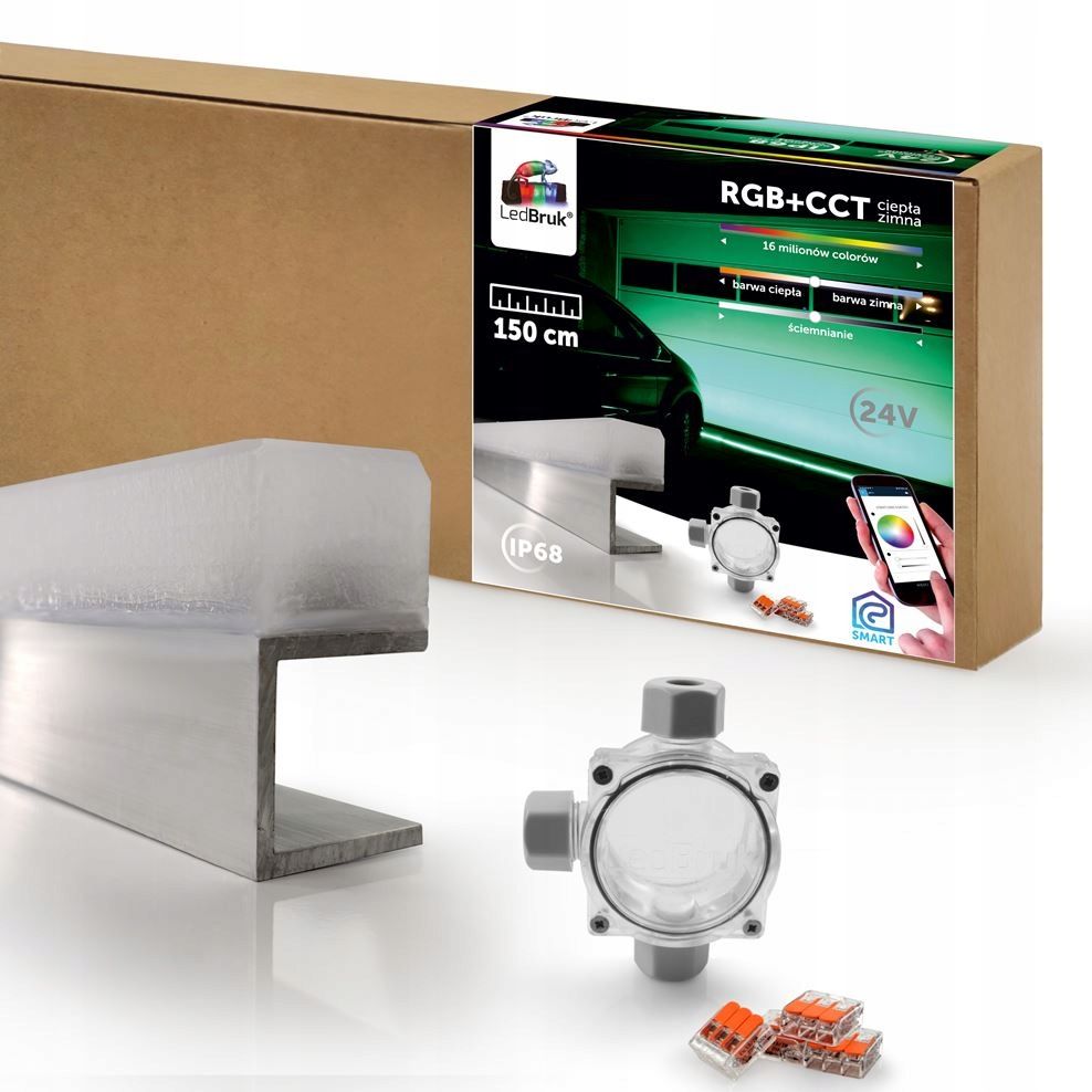  Rėmas lempa led juostelė užvažiavimo ledbruk-line alu ip68 rgb + cct 1,5m