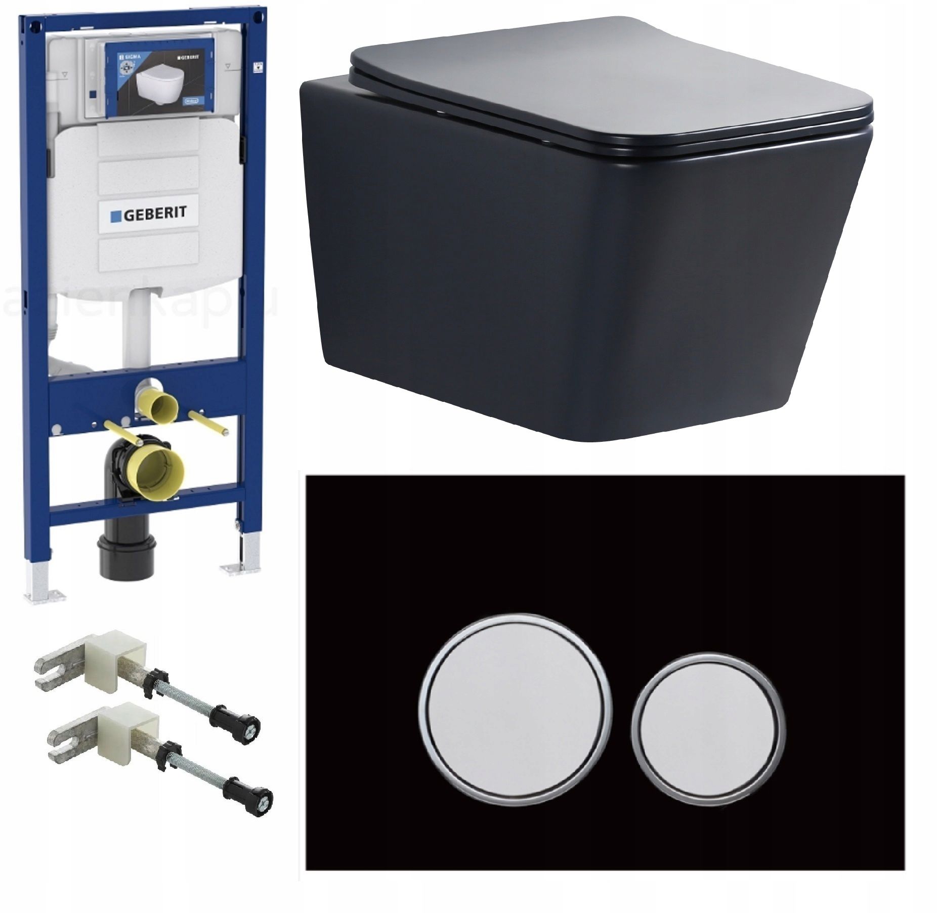  Wc rāmja komplekts geberit + atslēga + tualetes pods melns matēts + dēlis w/o+fresh