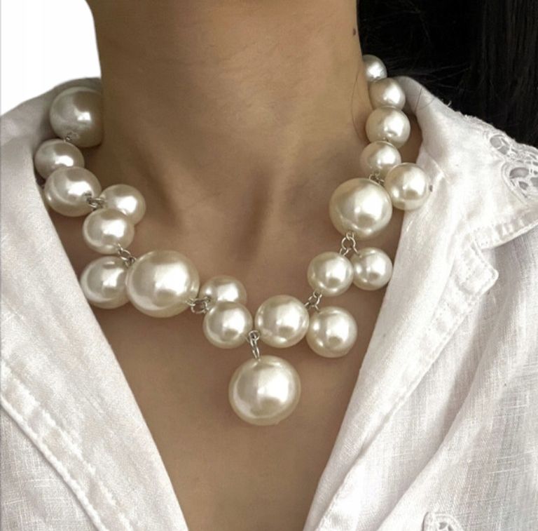  Kaelakee kreemjas valkjas kuldne pärlid pärlid kihid pikk elegantne
