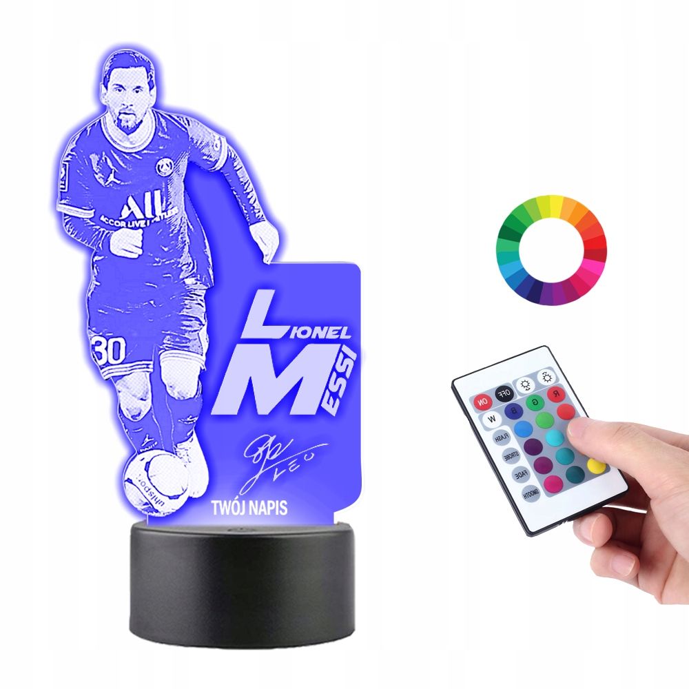  Lemputė ant stiklo lionel messi 3d led rgb + valdymo pultelis 16 spalva