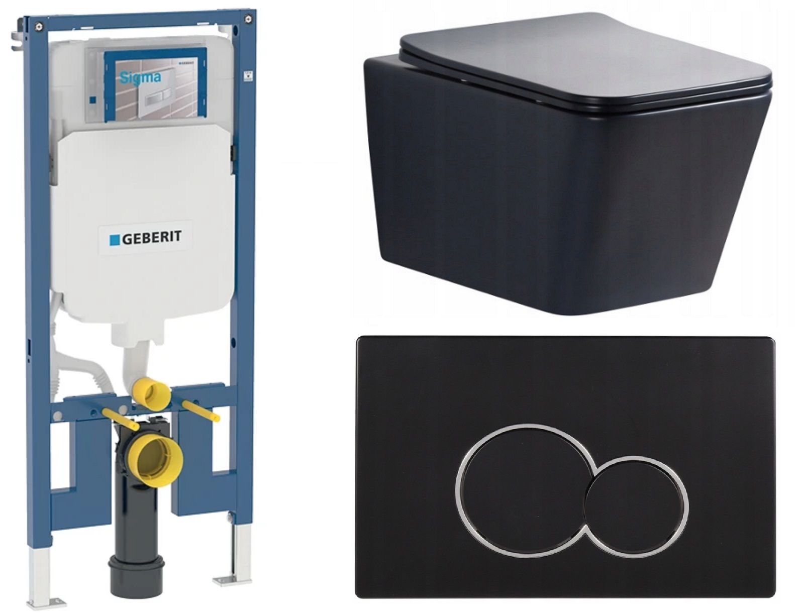  Wc rāmja komplekts geberit + atslēga + tualetes pods melns matēts + dēlis w/o+fresh