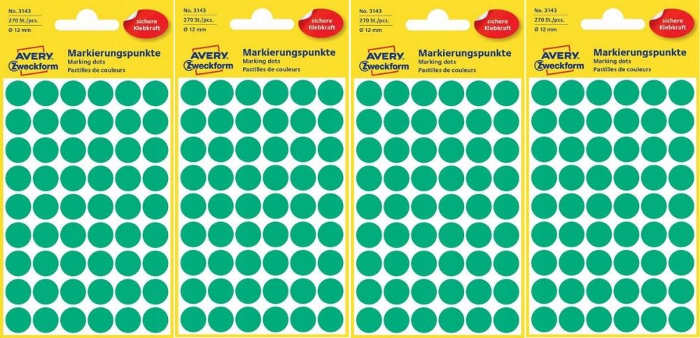  Etiketės avery zweckform apvalūs žalias 12mm x20