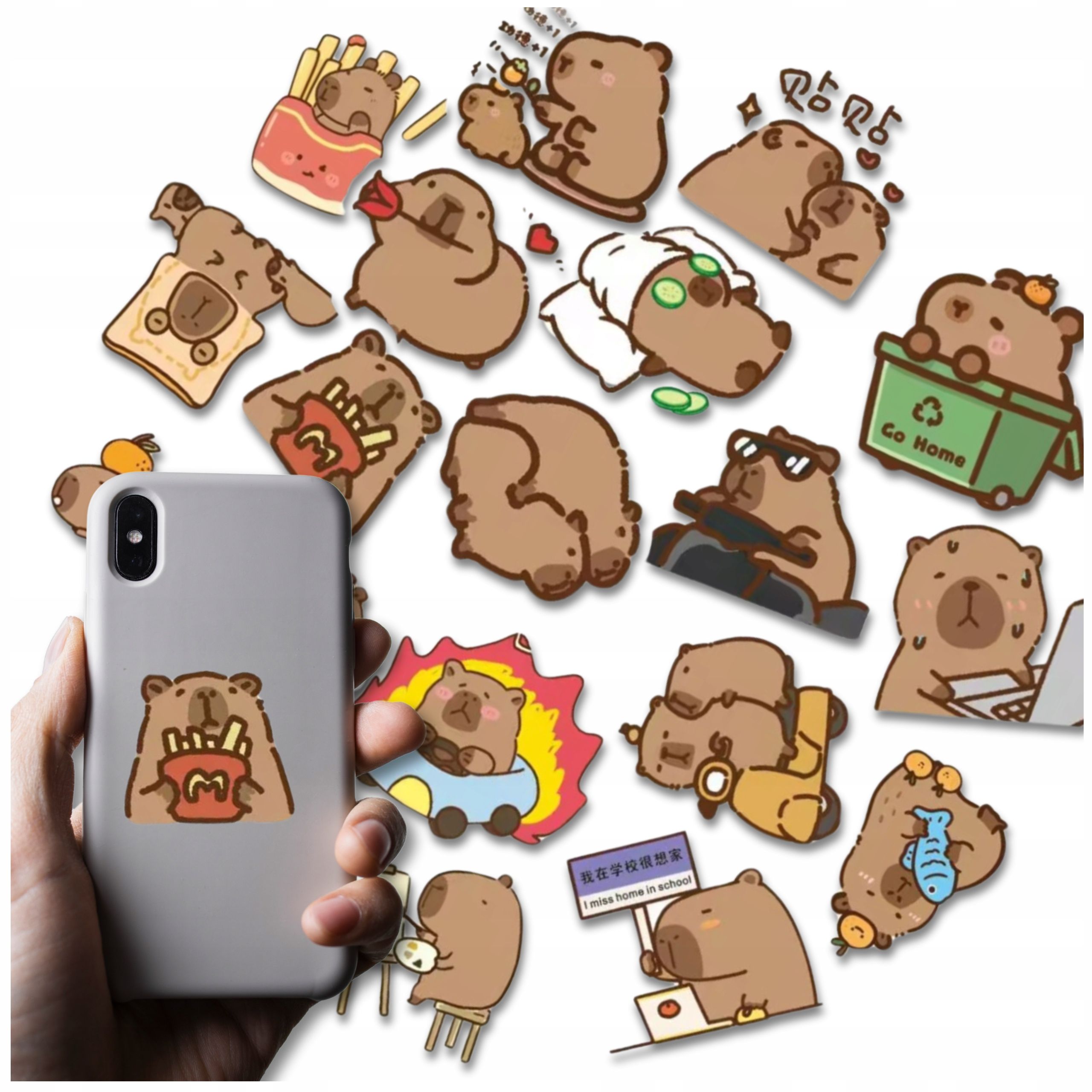  Stickers kapibara colorful kreskowkowe for children diy in a roll 300 pcs.