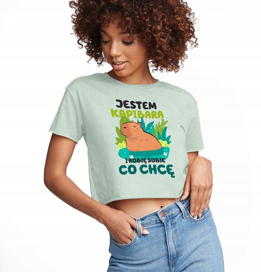  T-shirt kurz crop weiß mermaid muster - s