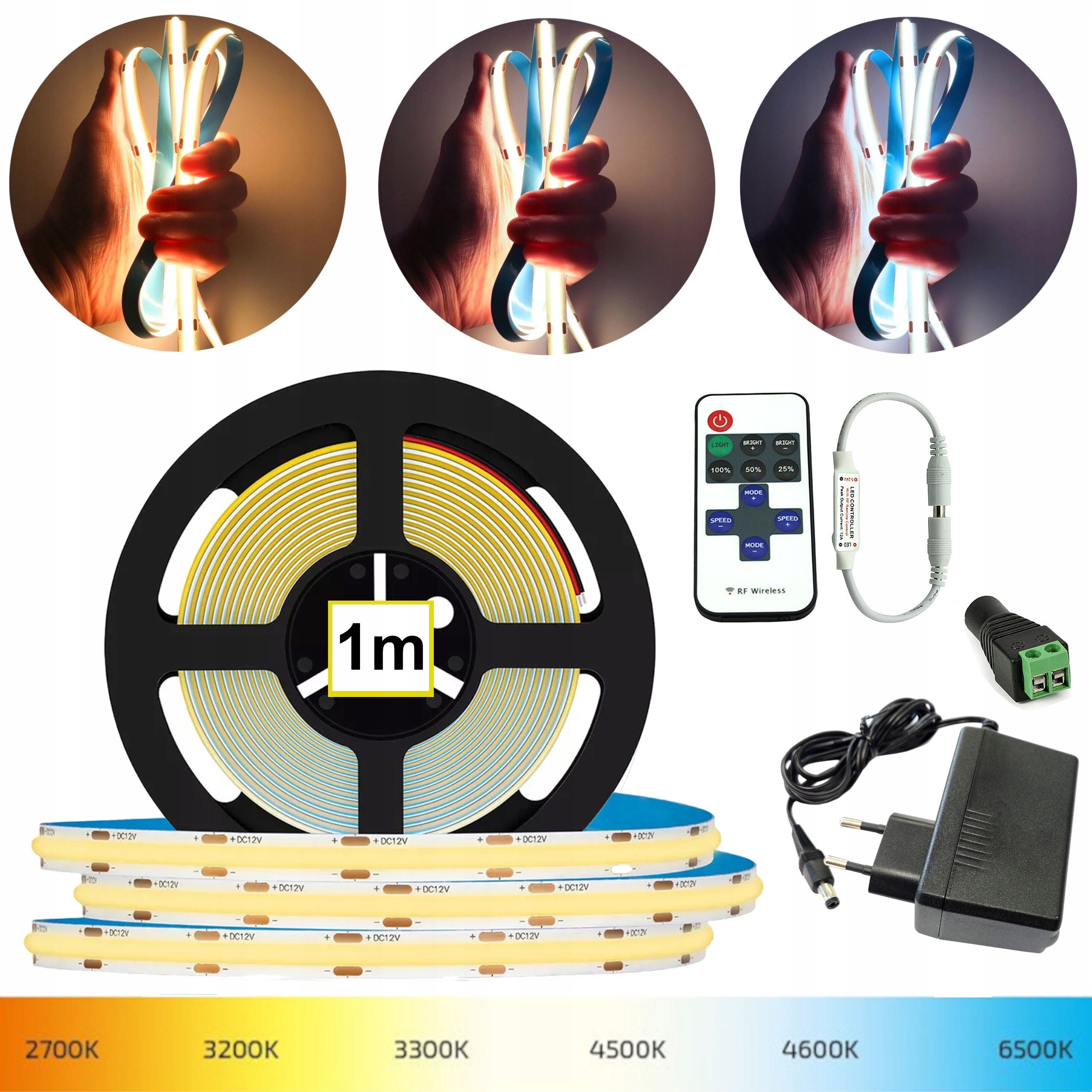  Led juosta cob 1m rgb neon spalva komplektas smart wifi android ios muzikinis