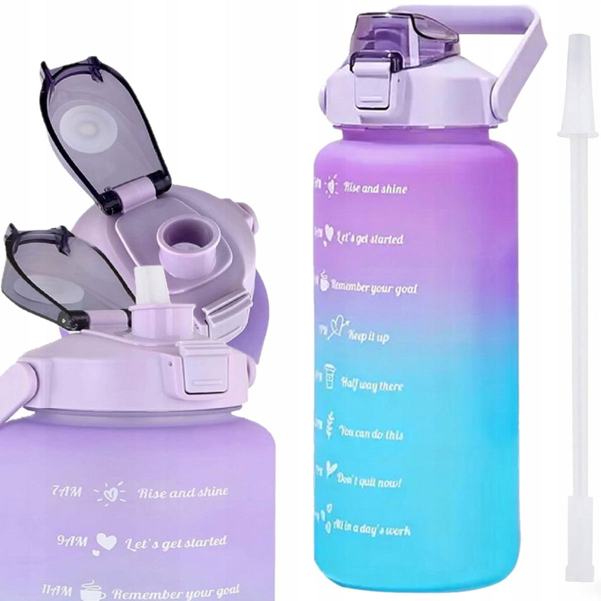  Motivational bottle water bottle with a straw with handle meter 2l 2000ml