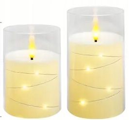  3x svece ar ķēde led liesmas efekts spīdošs ieguldījumu videi draudzīgs komplekts ieliktņi