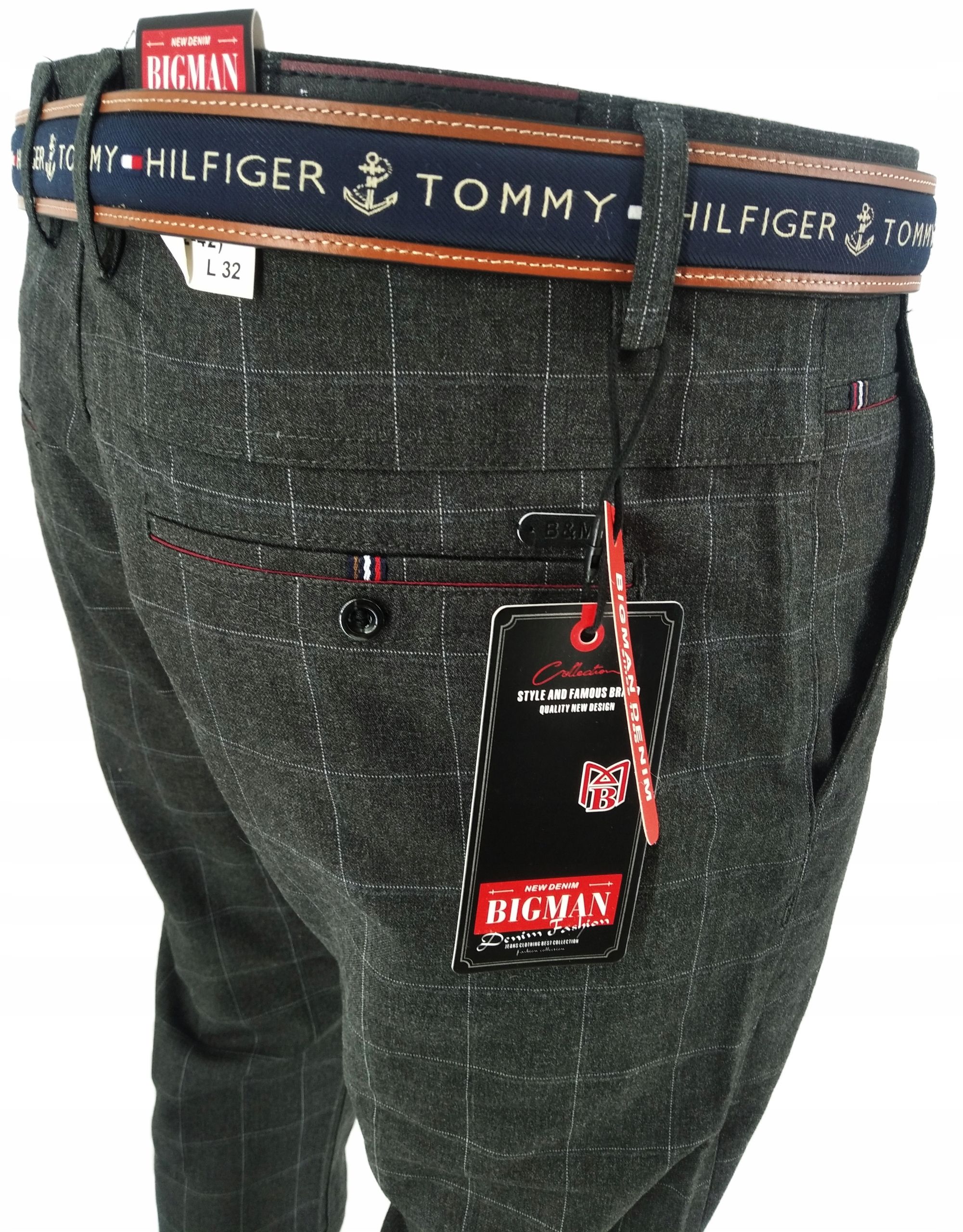  Herrenhosen elegant grau hell kariert i2047 gürtel: w38 98-100 cm